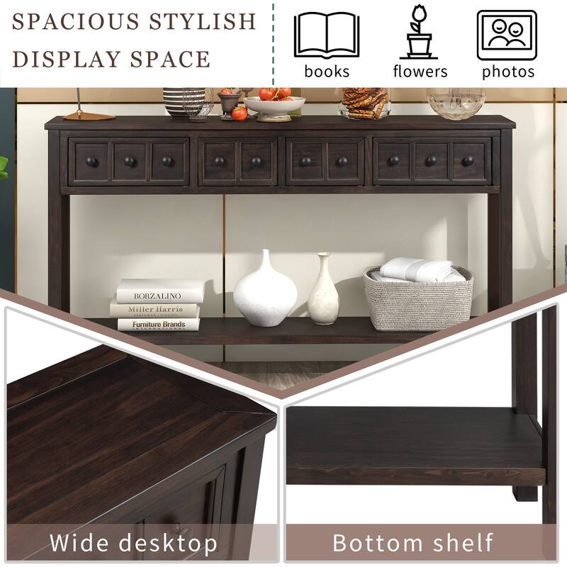Rustic Entryway Console Table Sofa Table with Drawers and Bottom Shelf