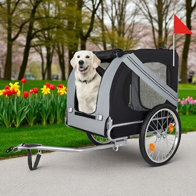 Large Folding Dog Bike Trailer with Steel Frame, 100LB Capacity Pet Bicycle Carrier with 20" Wheels & Rain Cover