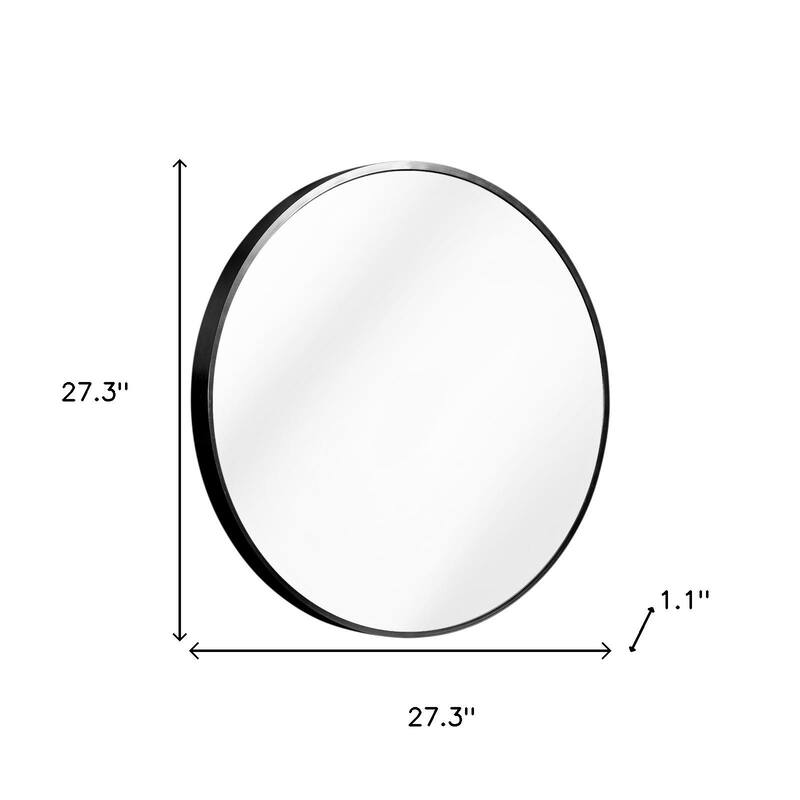 HomeRoots 27" Black Aluminum Round Framed Accent Mirror - 27.30 in. x 27.30 in. x 1.10 in.