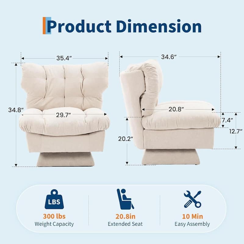 360° Swivel Modern Comfy Upholstered Accent Sofa Chair for Living Room, Bedroom