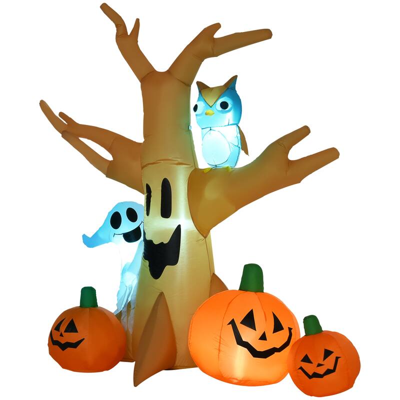 7.5FT Haunted Tree Owl Ghost Pumpkins Inflatable LED Outdoor Halloween Decor - Multi