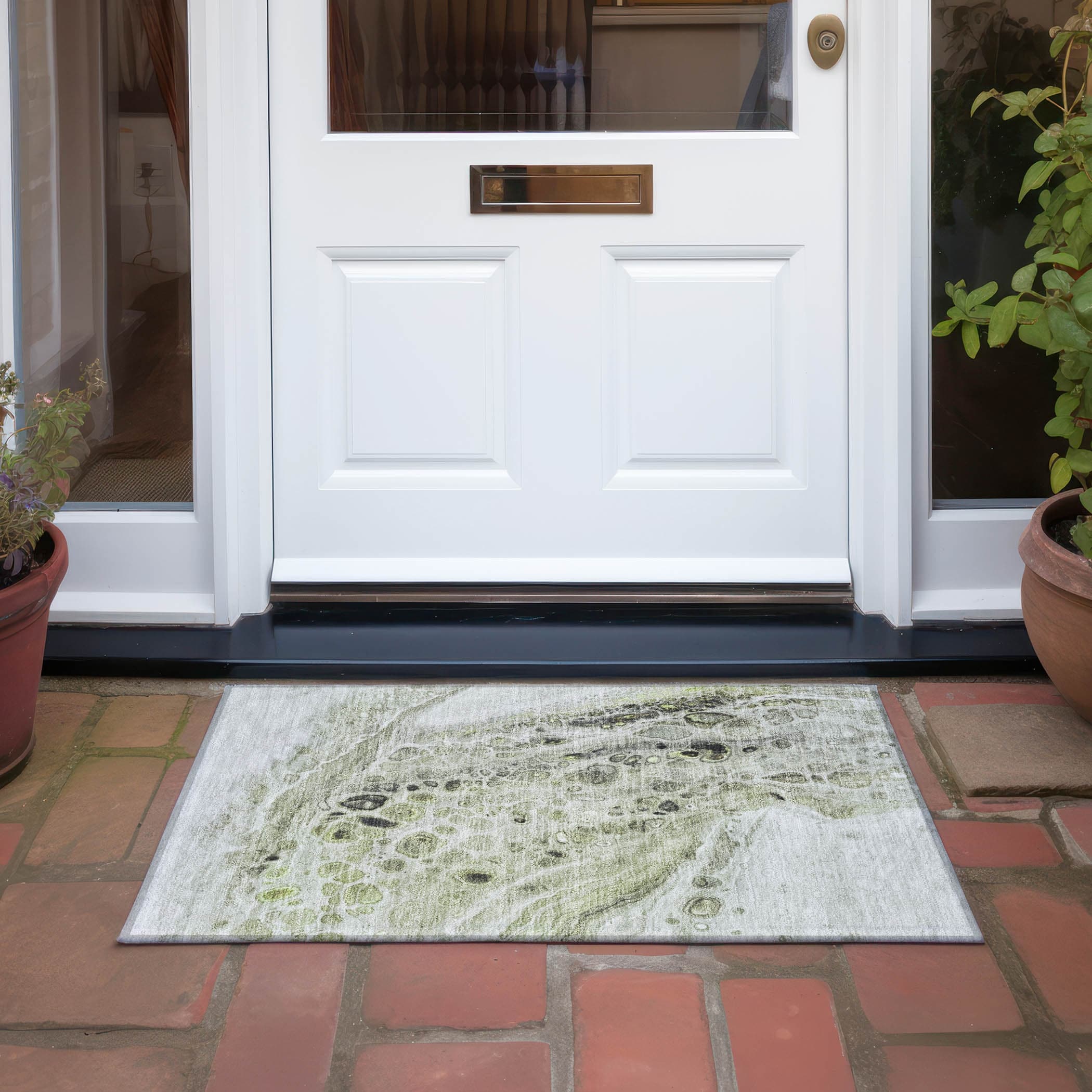 Machine Washable Indoor/Outdoor Abstract Chem Chantille Rug