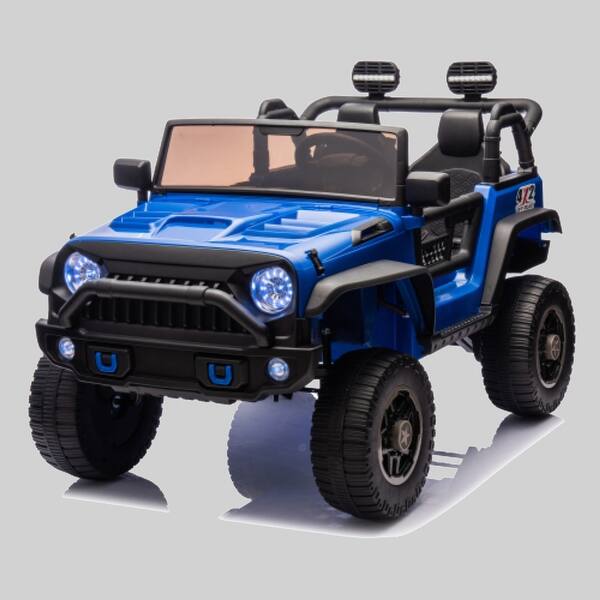 slide 2 of 5, Two-Seater 24V Kids Ride On Truck with Bluetooth, LED Lights, Music, Four-Wheel Suspension, Parental Control for Ages 3+ Blue