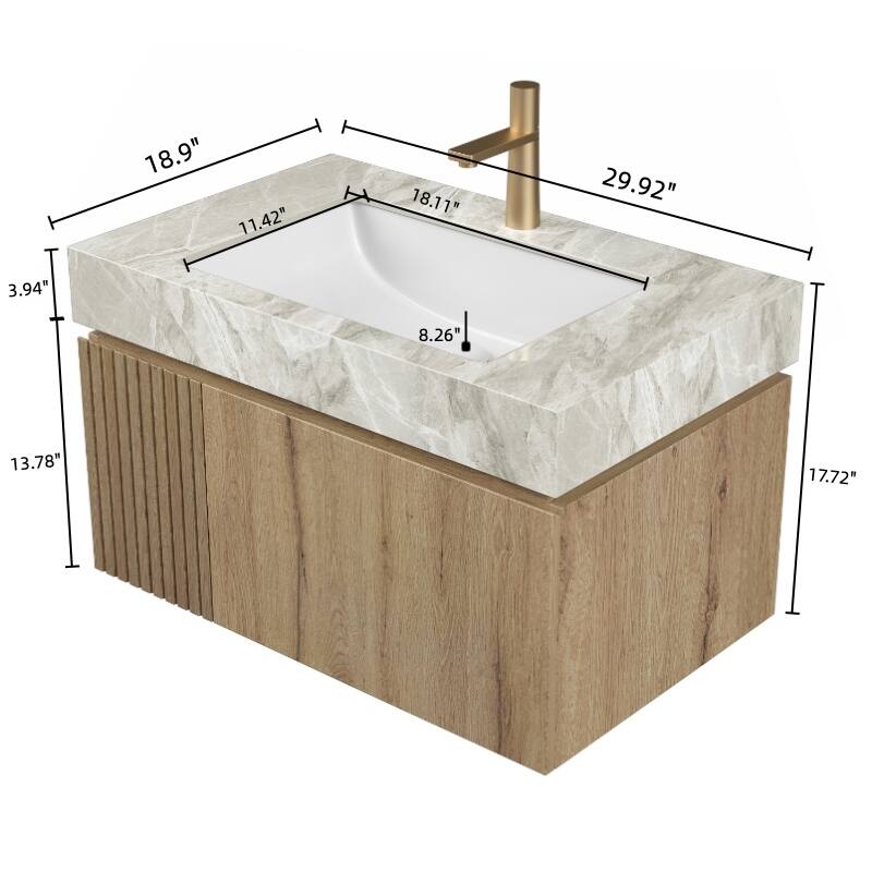 30" Bathroom Vanity with Sink, Floating Wall-Mounted Plywood Bathroom Storage Cabinet with Drawer & Door
