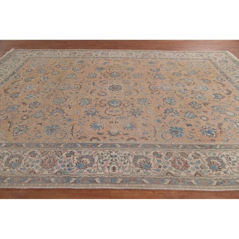 Hand Knotted Oriental 100% Wool Carpet Traditional All-Over Coral Tabriz Area Rug - 12' 6'' X 9' 7''