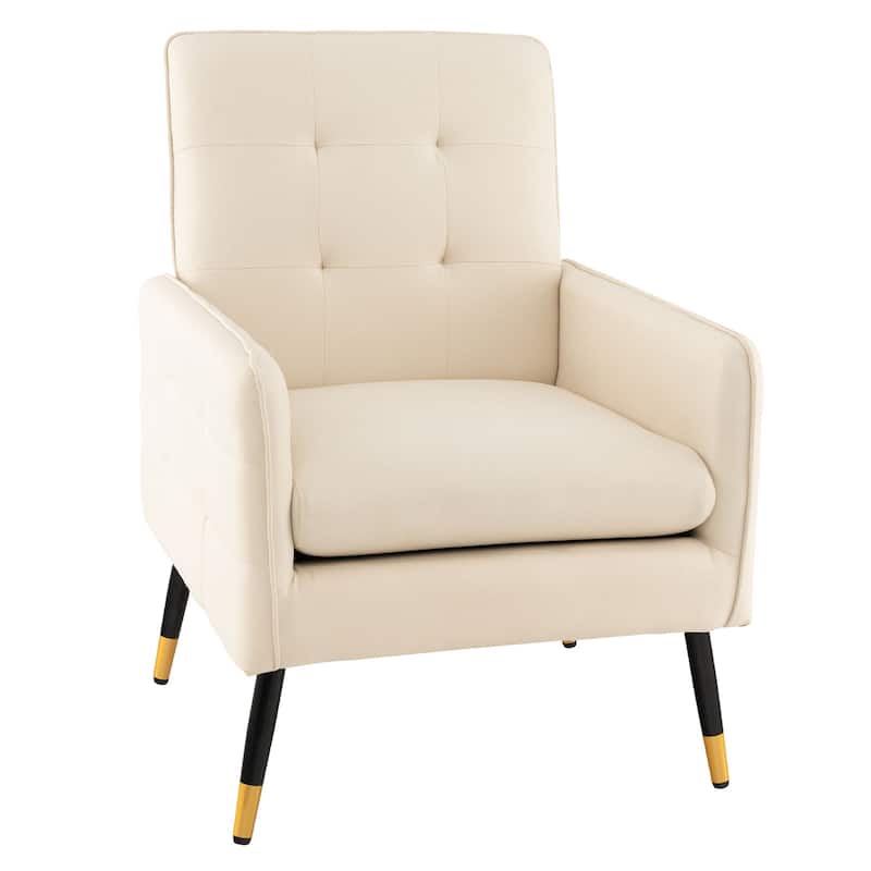 Linen Fabric Accent Chair with Metal Legs, Ergonomic Backrest and 350 lbs Capacity - 28.5" x 25.5" x 35.5"