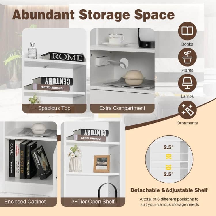 6-Tier Bookshelf with Charging Station and Cabinet