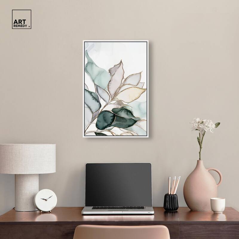 Pastel Leaves with Gold I Canvas by Art Remedy