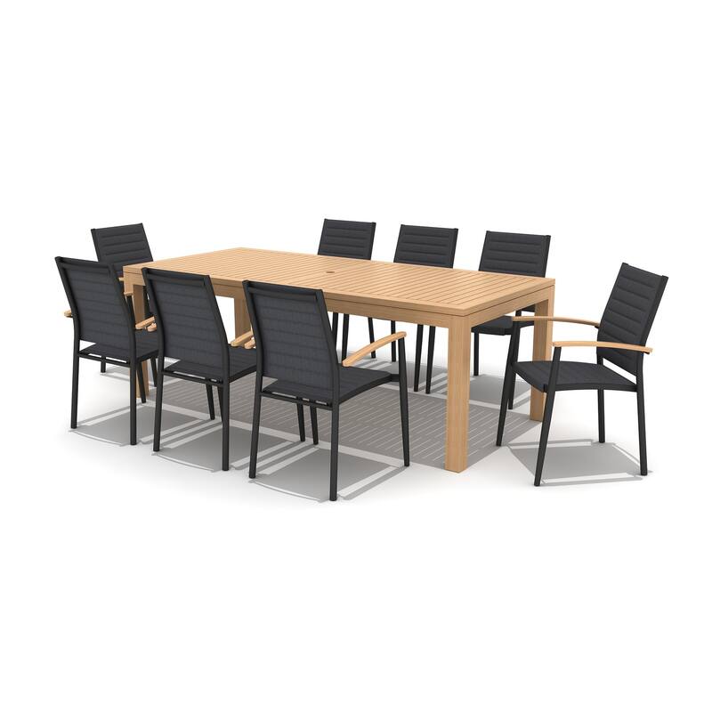 Amazonia Panhue FSC Teak Wood and Aluminum Outdoor Patio DIning Set - 9pc - Big Table