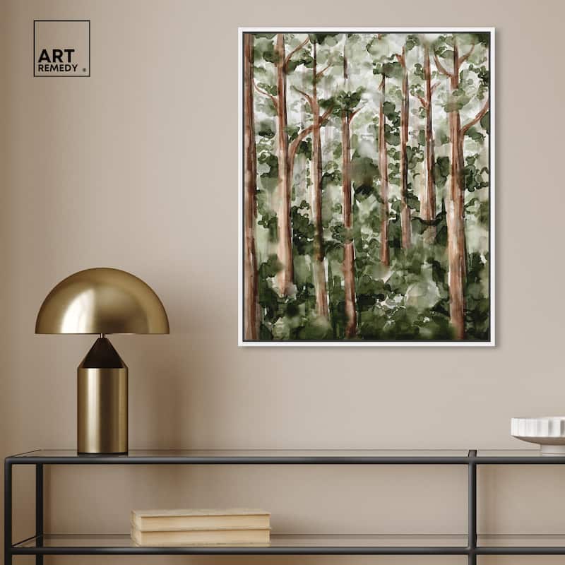 Art Remedy Wildy Forest Framed Landscape 1 Piece Canvas Wall Art Watercolor Style