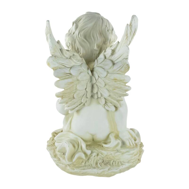 11.5" Ivory Sitting Cherub Angel with Book Outdoor Patio Garden Statue