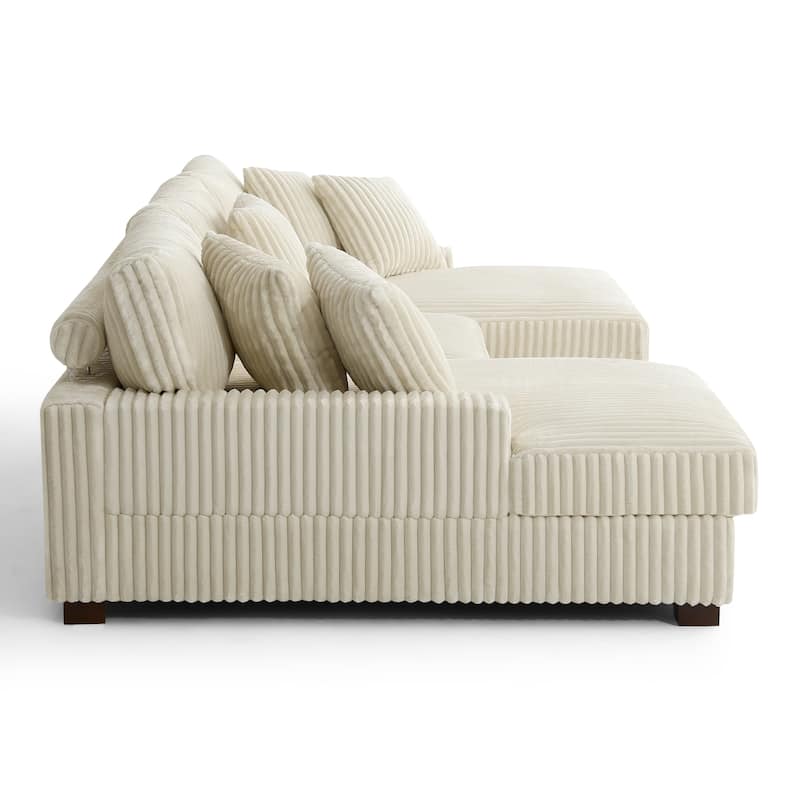 118.3" W U-Shape Plush Corduroy Upholstered Comfy Cloud Sectional Sofa