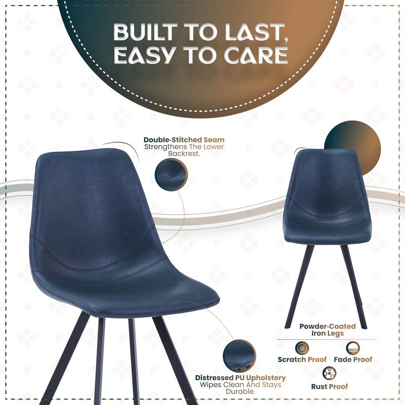 Markley Ergonomic Mid-back Leather Upholstered Foam Padded Dining Chair with Metal Legs and Floor-Protecting Caps (Set of 2)