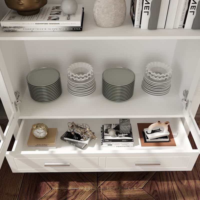70.9"H Office Cabinet Pantry 4 shelves Bookcase 1 Drawer White Lacquer