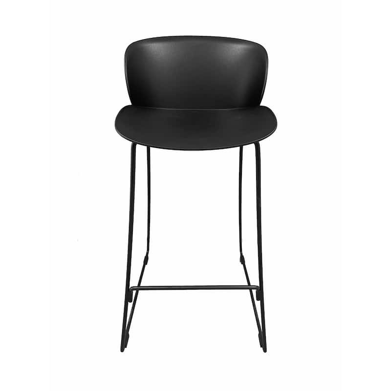 Sia 30 Inch Barstool Chair Set of 2, Black Seat and Back, Metal Base