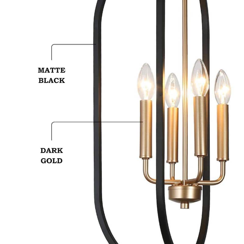 Modern Farmhouse 4-Light Black Gold Chandelier Metal Pendant Light for Dining Room - 14.5" L x 11" W x 29.5" H