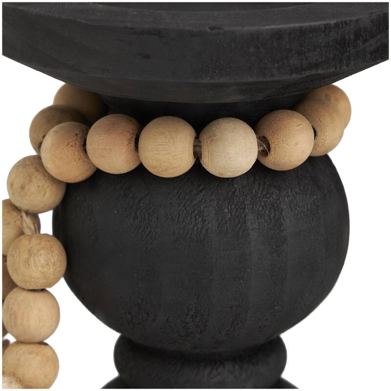 Wood Handmade Bubble Inspired Matte Decorative Candle Holder with Beaded Garland Accent - Set of 3 Black - Roche River Decor