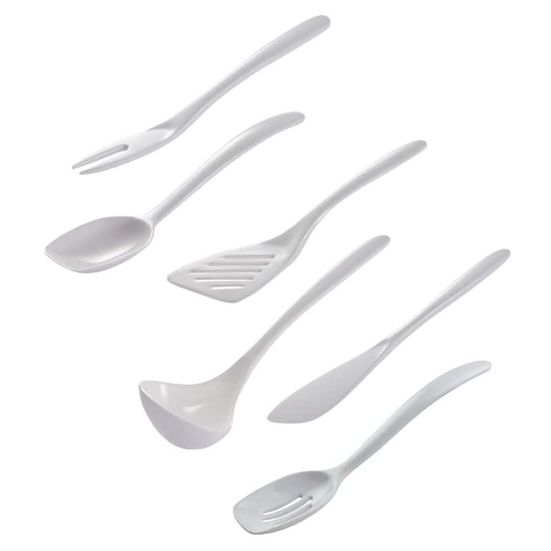 Hutzler 7-Piece Mini Melamine Cooking Utensils and Storage Crock Set, Includes 7.5 Inch Long Fork, Slotted Spoon,...