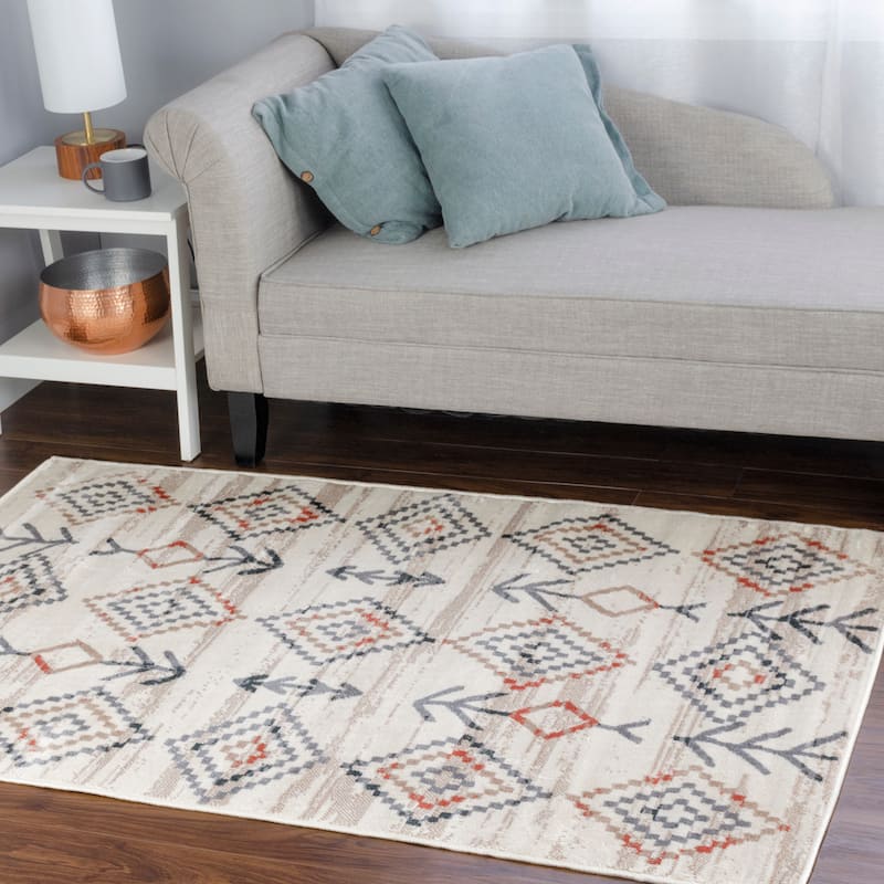 Modern Geometric Southwestern Indoor Area Rug by Superior - 4' x 6' - Bone