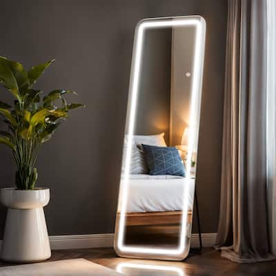 Floor Mirror with LED Light, 64" x 21" Full Length Mirror with Stand, Hanging Mirror Wall Mounted Mirror Full Body Mirror