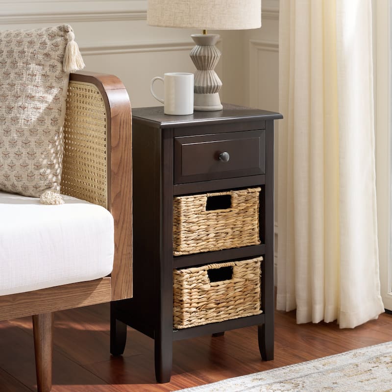 SAFAVIEH Helma Distressed Black Drawer Storage Side Table - 15" x 11.8" x 27.6" - 15"W x 12"D x 26"H