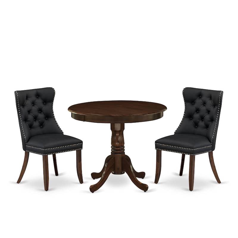 East West Furniture Kitchen Table Set Consists of a Round Dining Table and Parson Chairs, Antique Walnut (Pieces Options)