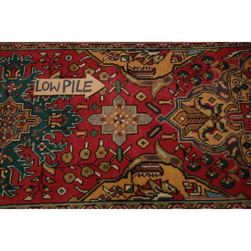 Hand Knotted Oriental 100% Wool Carpet Traditional Floral Red Tabriz Runner Rug - 10' 6'' X 2' 0''
