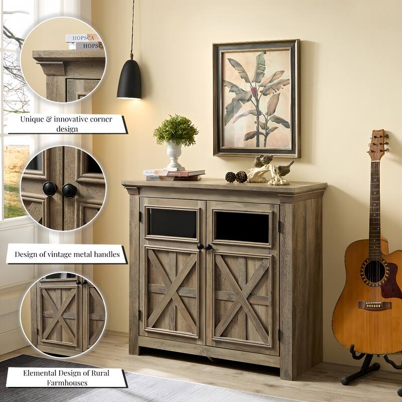 Farmhouse Coffee Bar Cabinet Kitchen Sideboard Buffet Cabinet with Adjustable Shelves, Gray Wash Entryway Storage Cabinet - Gray Wash