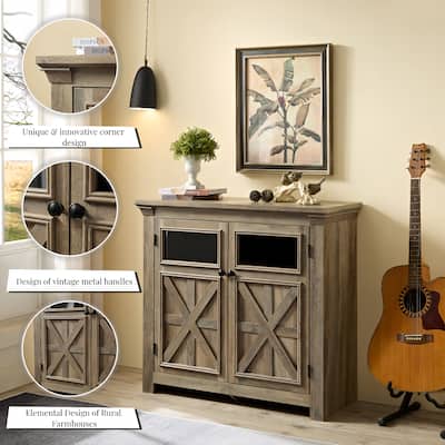 Farmhouse Coffee Bar Cabinet Kitchen Sideboard Buffet Cabinet with Adjustable Shelves, Gray Wash Entryway Storage Cabinet