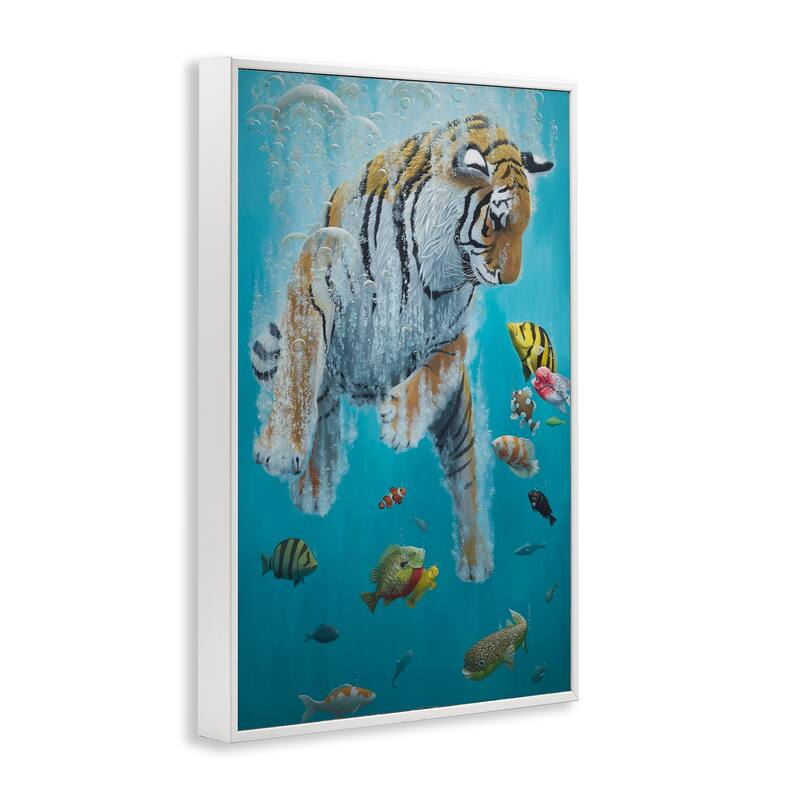 Stupell Swimming Tiger Among Fish Framed Giclee Art Design By Heather Gauthier