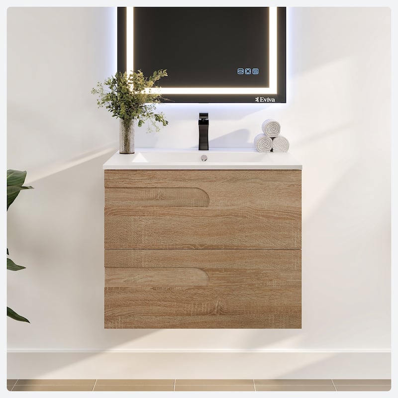 Eviva Joy 32"W Bath Vanity with Integrated Porcelain Sink - Mahogany