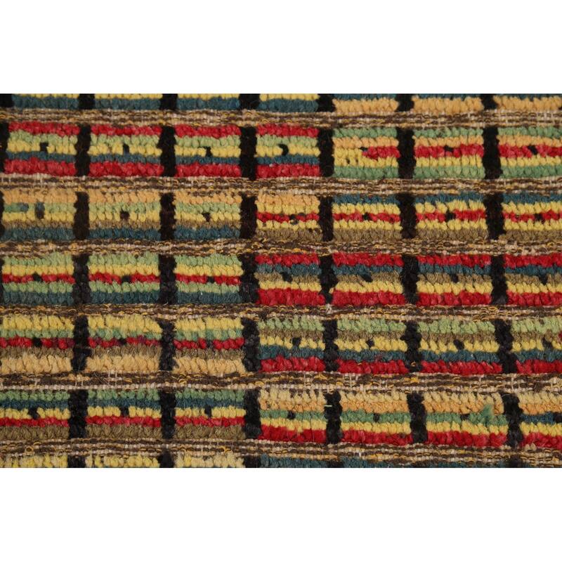 Striped Multicolor Moroccan Oriental Area Rug Hand-Knotted Wool Carpet - 9'1"x 12'6"