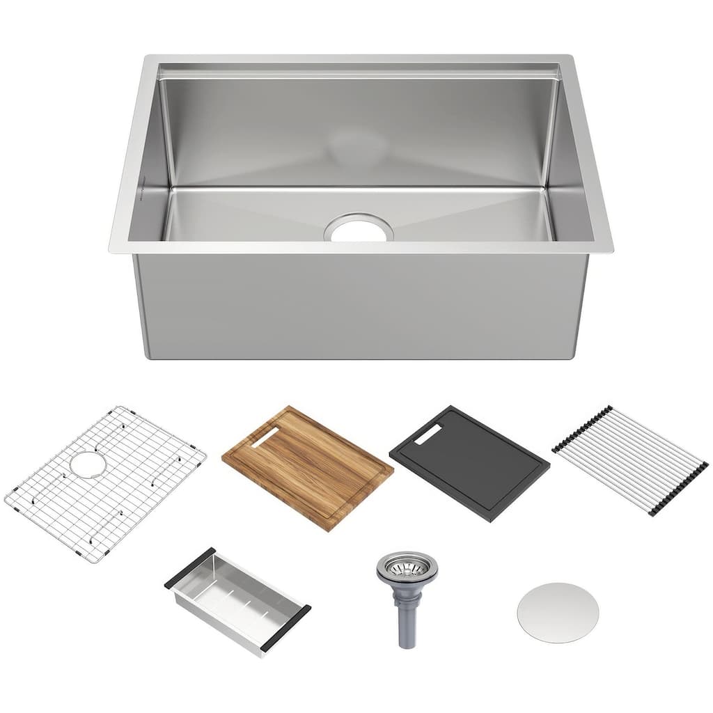 Whitehaus WHSW2719 27" Undermount Single Basin Stainless Steel Modern - Brushed Stainless Steel