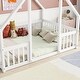 preview thumbnail 7 of 7, Full Size Pine Wood House-Shaped Floor Bed Frame with Fence & Guardrails for Kids Girls Boys, No Need Spring Box, White