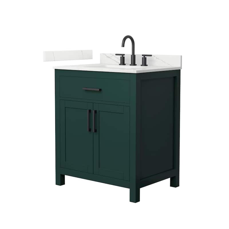 Wyndham Collection WCG2424-30S-QTZ-US3MXX Beckett 30" Free Standing - Green / Giotto Quartz Top / Matte Black Hardware