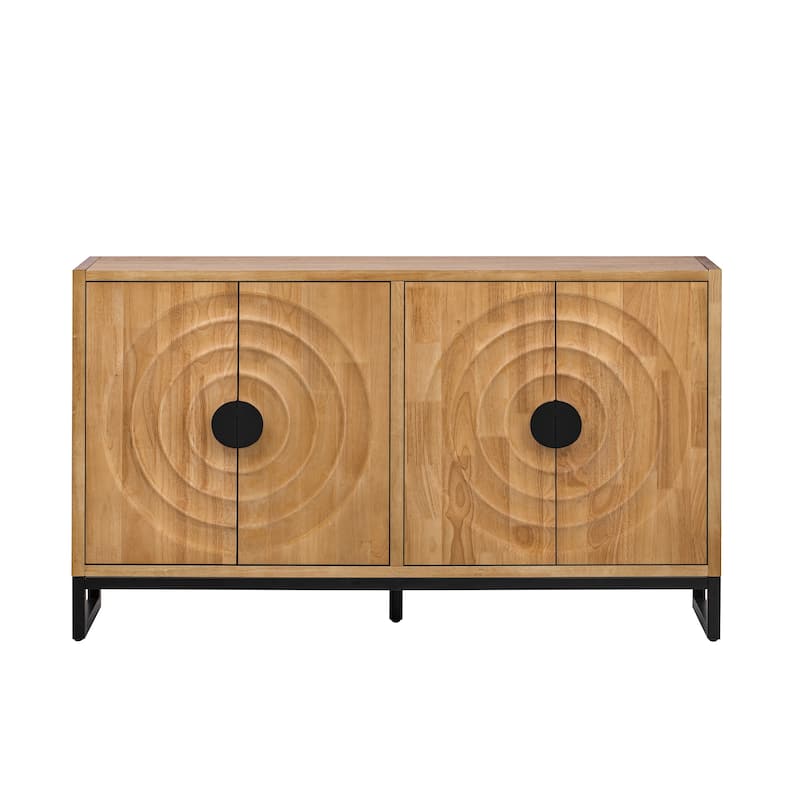 Sideboard with Wave Door Design, Kitchen Buffet Cabinet with Adjustable Shelves, Coffee Bar Cabinet with Iron Handle and Legs