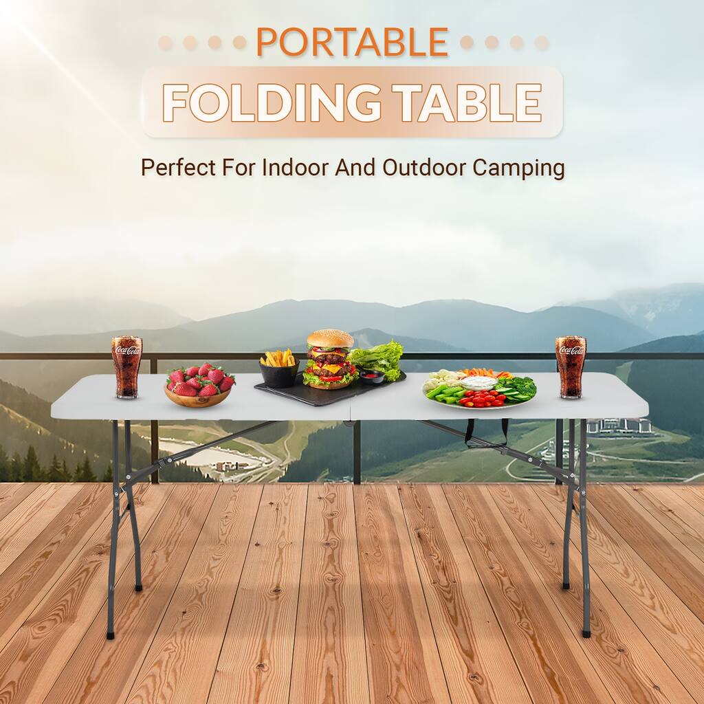Furniture of America Roomus White 70" x 29" Portable Folding Banquet Table, White