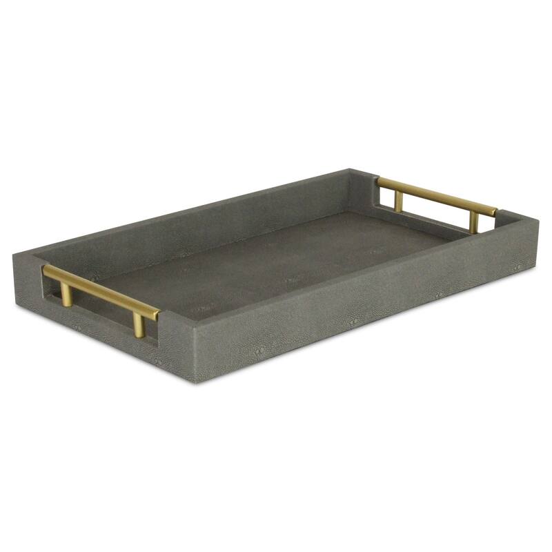 HomeRoots 16" Gray Wood Faux Shagreen Serving Tray With Handles
