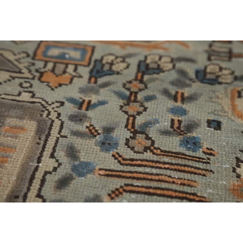 Green Geometric Tabriz Persian Area Rug Hand-Knotted Wool Carpet - 6'6"x 9'7"