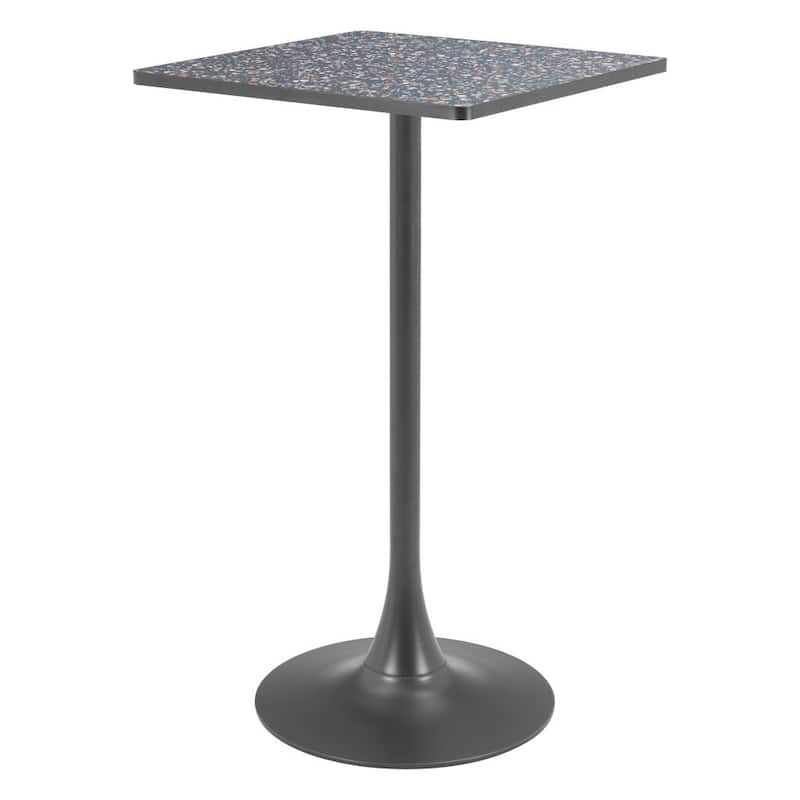 HomeRoots 24" Black Faux Terrazzo and Steel Square Bar Table - 24.00 in. x 41.70 in. x 24.00 in.