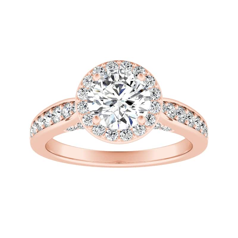 Auriya 14k Gold 1/2ct Round Moissanite Halo Diamond Engagement Ring 1/2cttw - Rose - 9