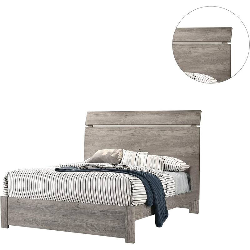 Queen Size Wooden Panel Bed with Simple Modern Headboard and Paper Laminate Finish