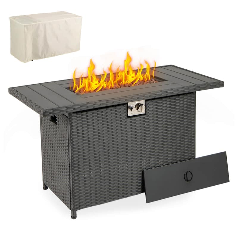 Costway 44.5" Propane Fire Pit Table with Metal Slatted Tabletop & - See Details - Black