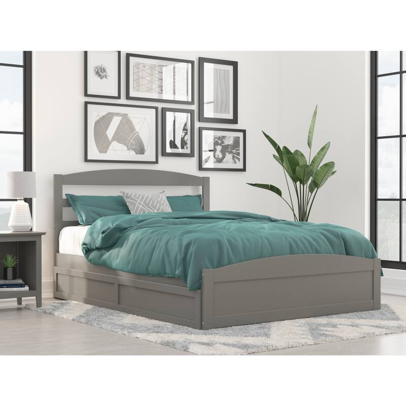 Gothic Platform Bed with Trundle & Charging Station - Queen Size, White - No Box Spring Needed