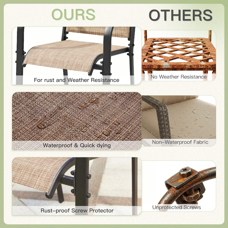Patio Dining Set with Textilene Chairs / Swivel Rockers, Table w Adjustable Umbrella Hole