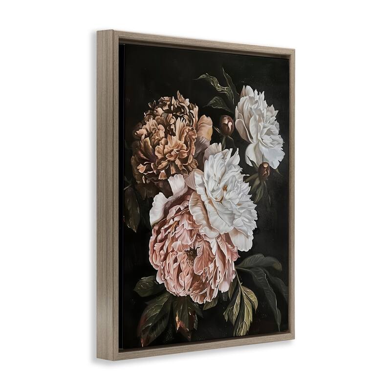 Stupell Moody Peonies on Black Framed Floater Canvas Wall Art Design By Arlington Prints