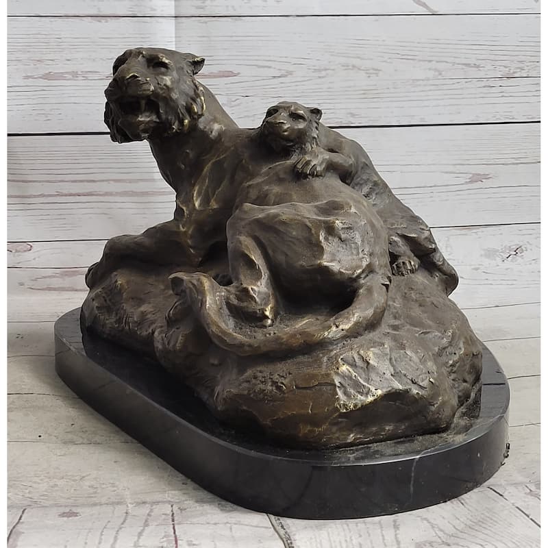 Imitative Lion Tiger Cub Bronze Statue Sculpture Wildlife Figure Decor Handmade Art