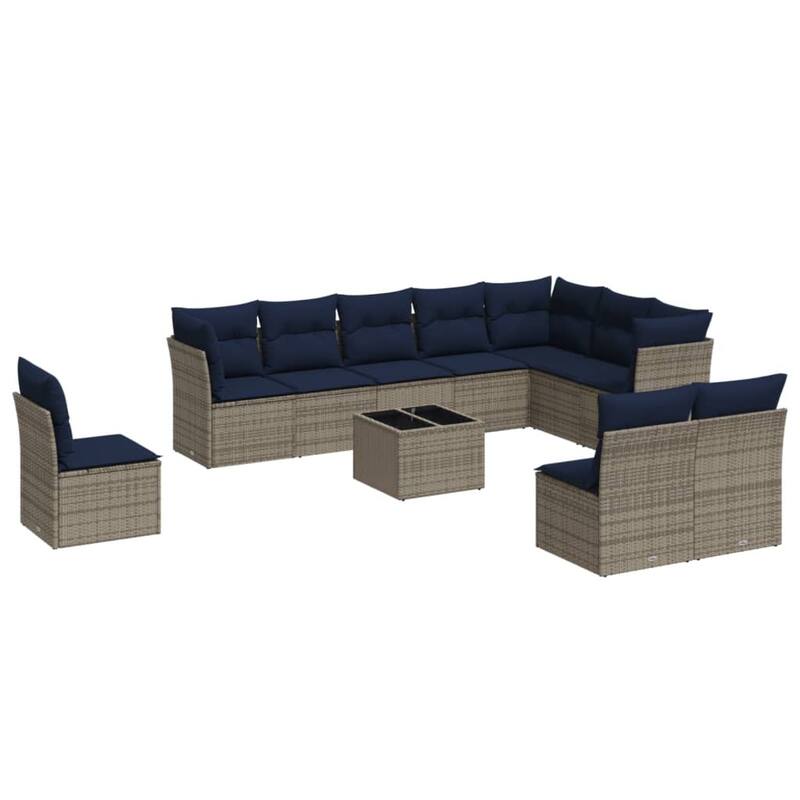 vidaXL 10/11 Piece Patio Sofa Set with Cushions Black/Brown/Gray Poly Rattan - 21.7 x 24.4 x 27.2