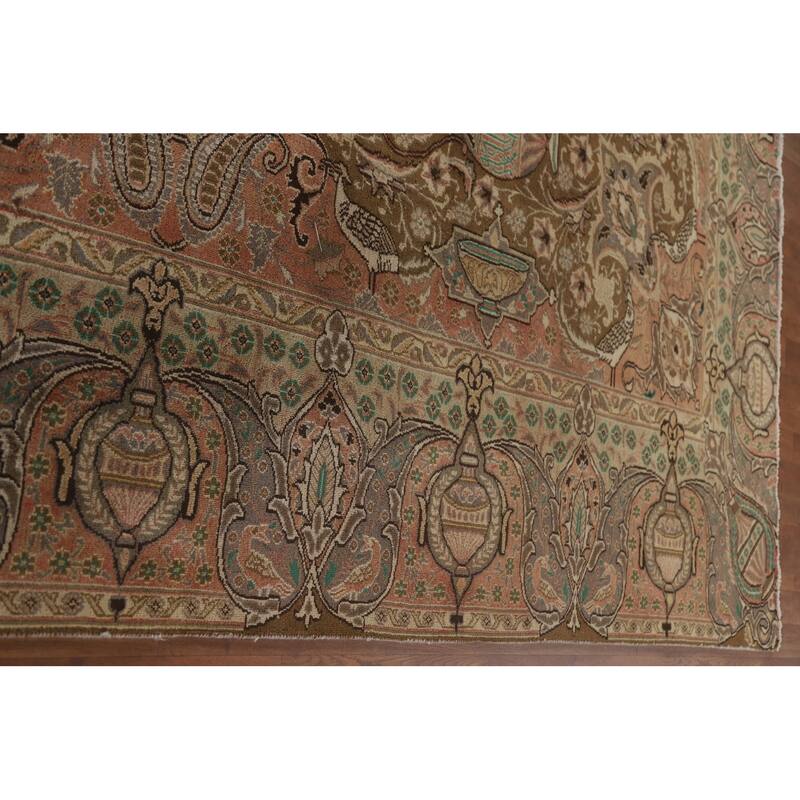 Hand Knotted Oriental 100% Wool Carpet Traditional Floral Brown Kashmar Area Rug - 12' 0'' X 9' 5''