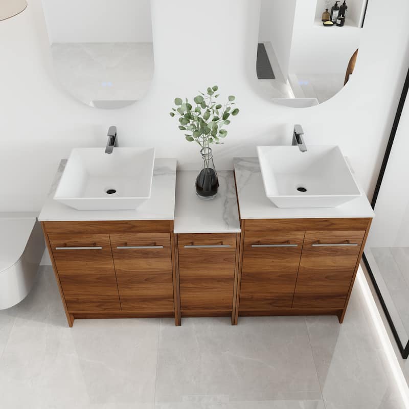 Malwee 24"/36"/48"/60" FreeStanding Bathroom Vanity, Floor Stand Bathroom Vanity with Ceramic Sink,Soft Close Door and Shelf